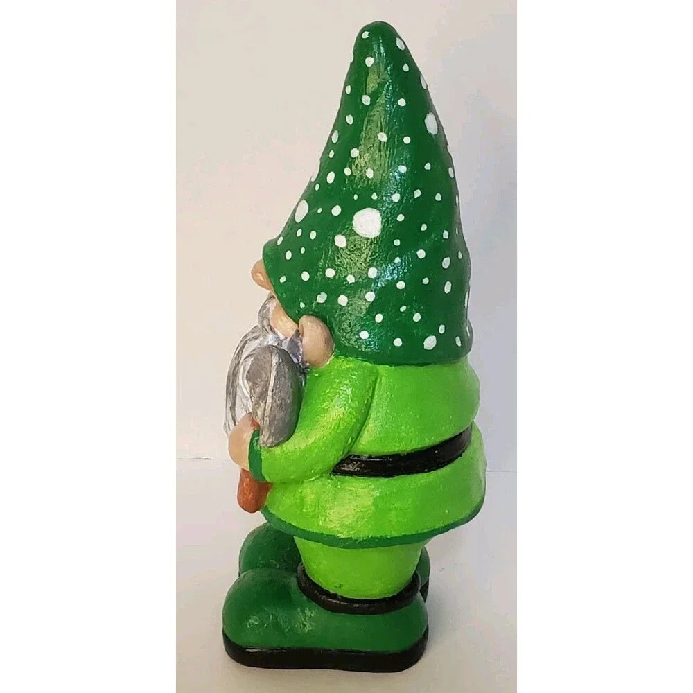 Hand Painted Garden Gnome Shovel Polka Dot Custom Statue OOAK 10